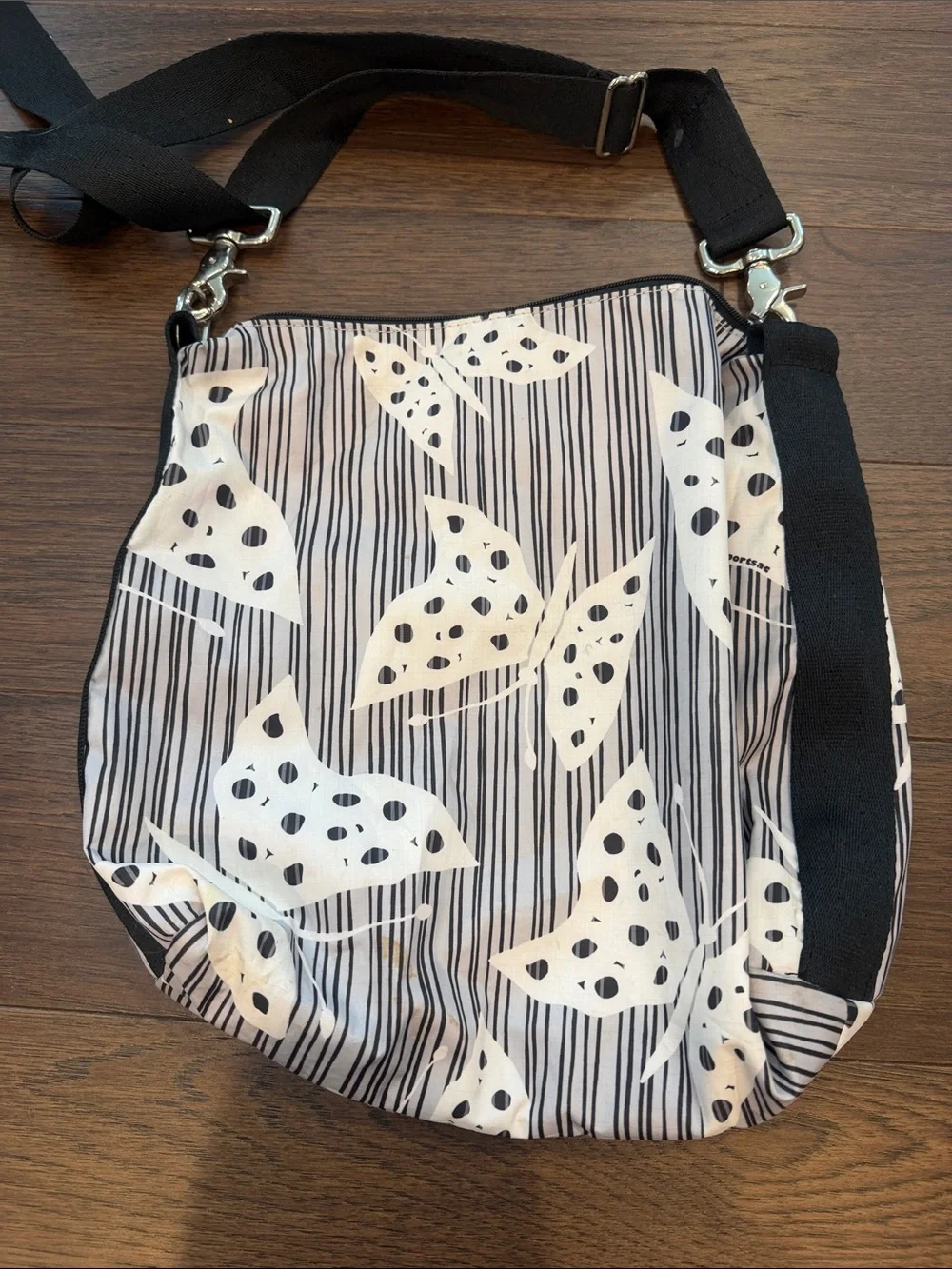 LeSportsac Black and White Butterfly Print Crossbody Tote - C61-011